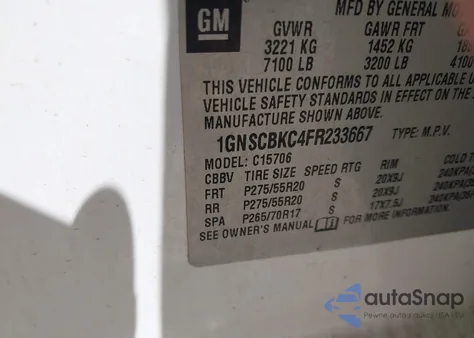 2015 Chevrolet Tahoe Lt from USA, damaged, VIN 1GNSCBKC4FR233667